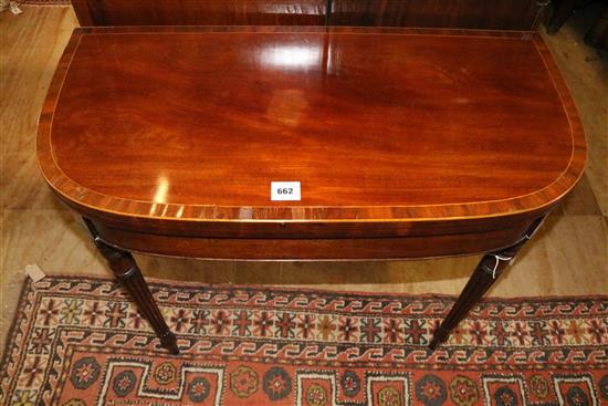 Regency mahogany D-shaped card table with folding top